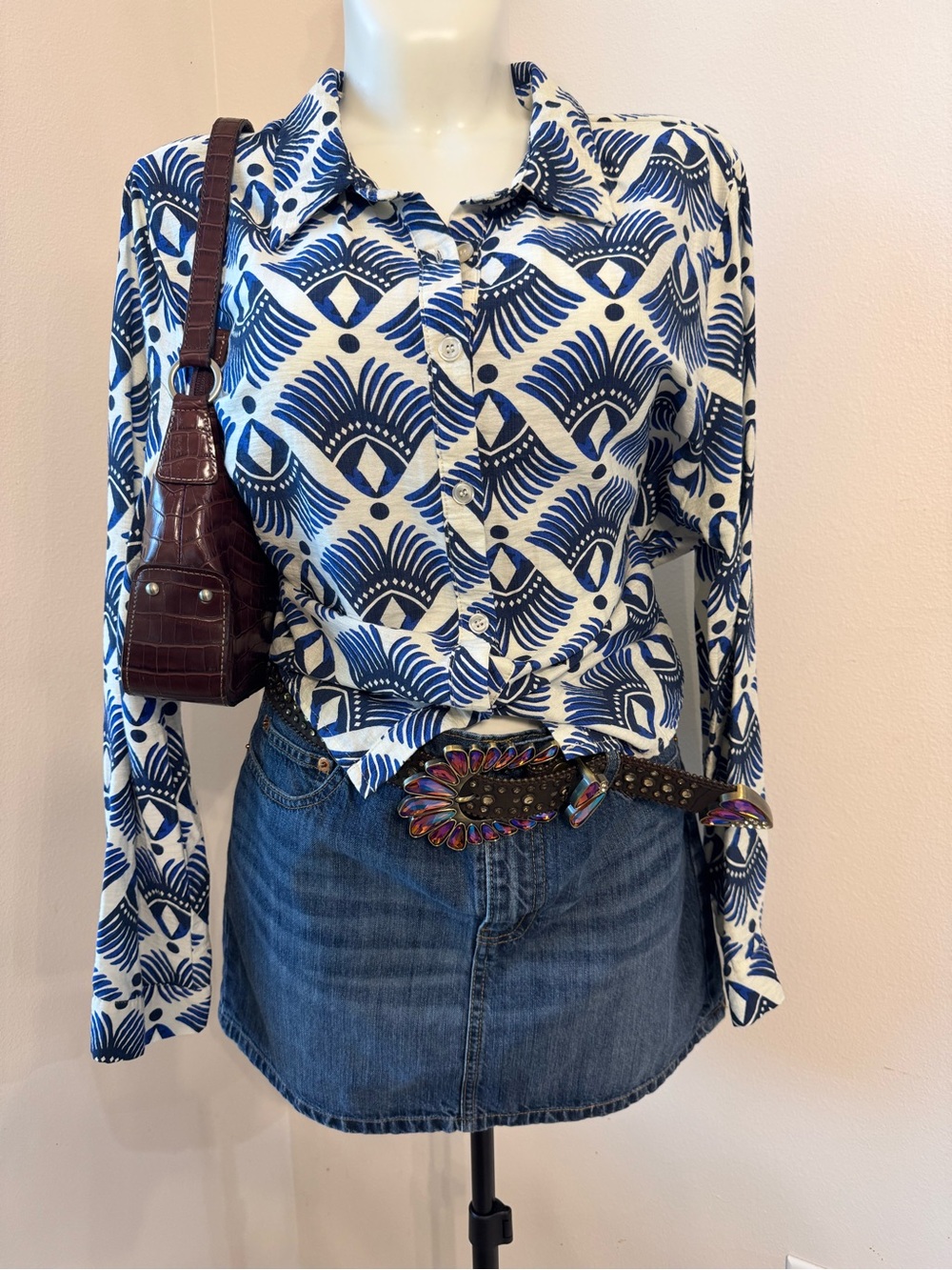 Alice Blue Navy & White Geometric Button-Down Shirt